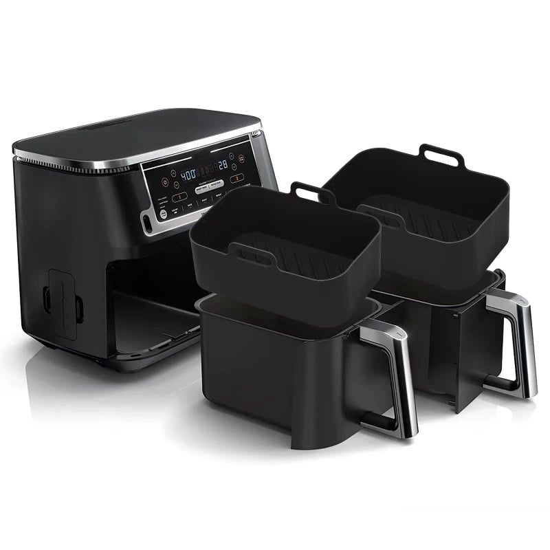 MMH 2Pcs Air Fryer Silicone Liners Rectangular for Ninja Foodi Dual DZ201 8QT/DZ090 6QT, MMH Reusable Non Stick Airfryer Dual Basket Accessories for Chefman 6QT/Instant Vortex Plus XL 8QT, Black - Image 1
