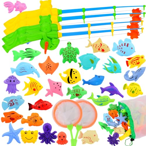 AUUGUU Magnetic Fishing Pool Toys Game Water Table Bathtub Bath Toy Pole Rod Floating Fish Birthday Party Gifts for Toddler Age 3 4 5 6 Year Old Kids Outdoor Toys - Image 1