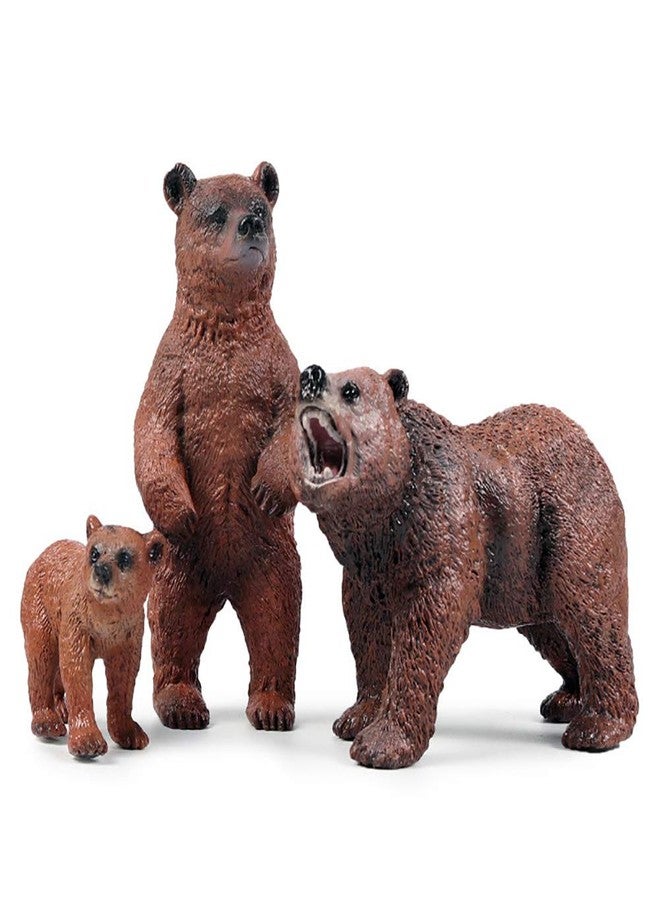 DOYIFun Pack of 3 Grizzly Bear Figures Toy, Forest Bear Animal Figurines Set Cake Topper Woodland Animal Party Supplies Baby Shower Brown Bear Home Office Decoration - Image 2