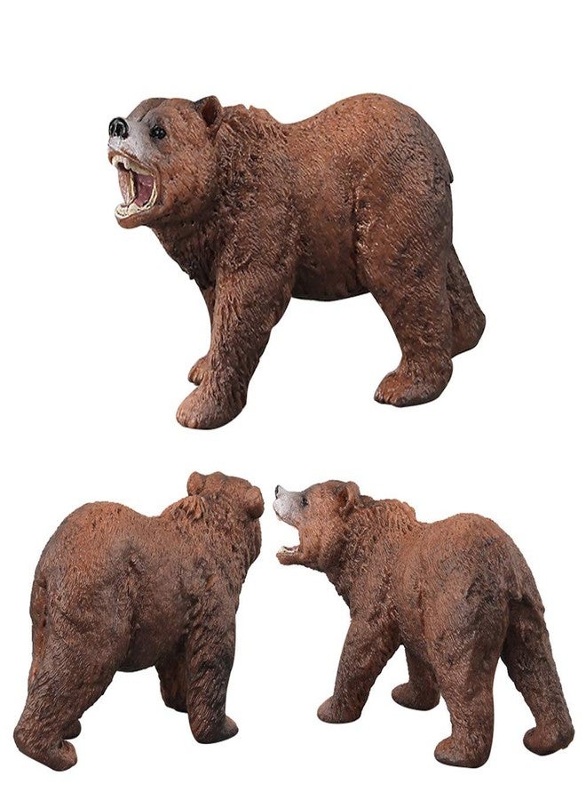 DOYIFun Pack of 3 Grizzly Bear Figures Toy, Forest Bear Animal Figurines Set Cake Topper Woodland Animal Party Supplies Baby Shower Brown Bear Home Office Decoration - Image 3