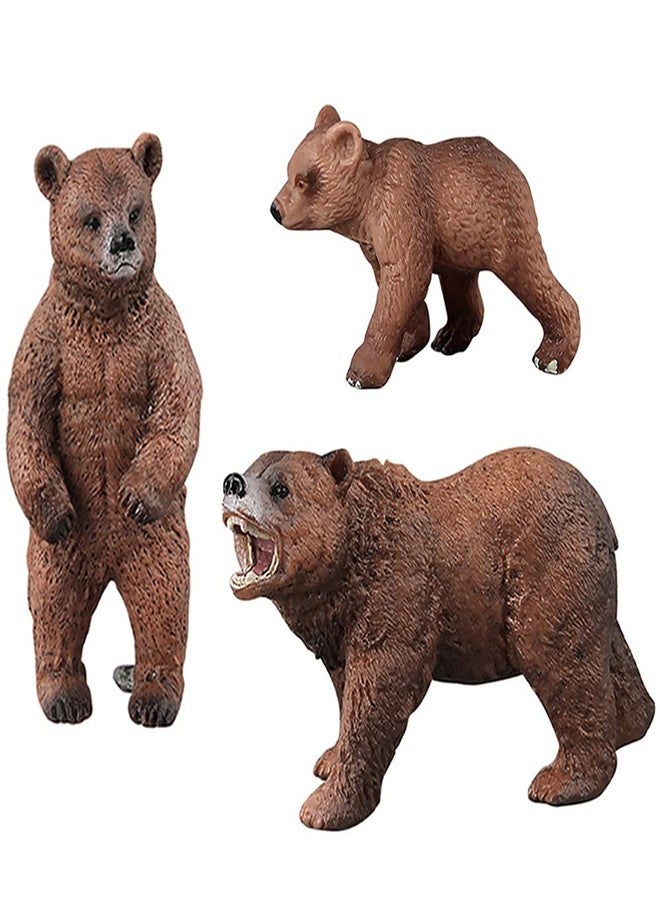 DOYIFun Pack of 3 Grizzly Bear Figures Toy, Forest Bear Animal Figurines Set Cake Topper Woodland Animal Party Supplies Baby Shower Brown Bear Home Office Decoration - Image 1