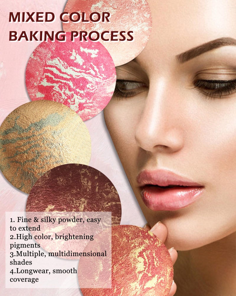 LYSdefeu Baked Blush, Lighting Glow Marbleized Blush Powder Palette, Cruelty-Free Powder Blusher, Eyeshadow & Highlight for a Lightweight Shimmery Satin Face Makeup, Gift for Women (0.49Ounce)-01#Peachy - Image 5