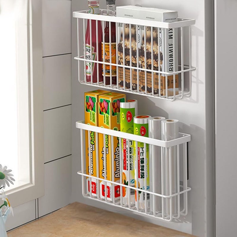 EigPluy 2 Pieces Kitchen Cabinet Door Storage Box, Self-Adhesive Storage Box, Wall Mounted Metal Storage Boxes,Cabinet/Bathroom/Fridge Small Items Organiser Storage Box (White) - Image 3