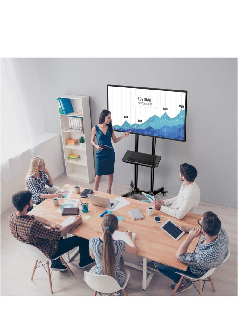 "Height Adjustable Mobile TV Cart on Wheels for 32-65 Inch LCD/LED Plasma Screens – Rolling Stand Supports Up to 132 lbs, Includes Tray, Max VESA 600x400mm" - Image 2