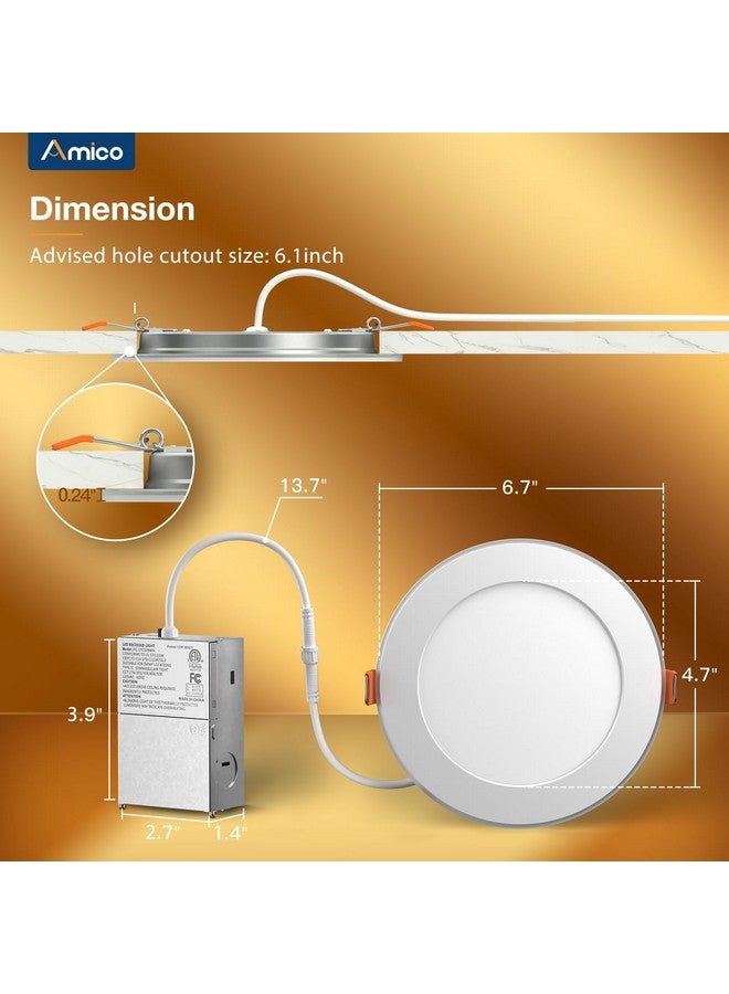 Amico 6 Pack 6 Inch 5CCT LED Recessed Ceiling Light with Night Light, 2700K/3000K/3500K/4000K/5000K Selectable Ultra-Thin Recessed Lighting, 12W=110W, 1100LM, Dimmable Canless Wafer Downlight ETL&FCC - Image 4