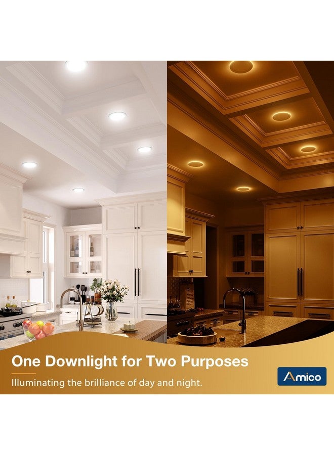 Amico 6 Pack 6 Inch 5CCT LED Recessed Ceiling Light with Night Light, 2700K/3000K/3500K/4000K/5000K Selectable Ultra-Thin Recessed Lighting, 12W=110W, 1100LM, Dimmable Canless Wafer Downlight ETL&FCC - Image 1