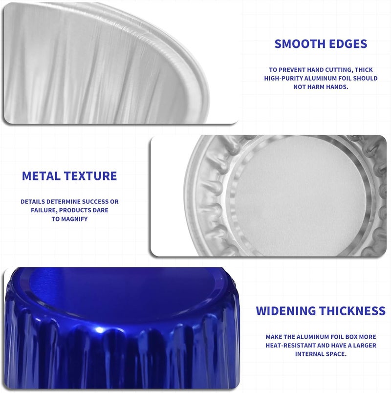 YOIYINI 4th of July 50Pcs Mini Aluminum Foil Cupcake Baking Cups,5oz Mini Cake Pans Disposable, Loaf Pans with Lids,Disposable Ramekins,Tin Cups Containers for Cupcake,Pudding,Muffin(50, Blue) - Image 3