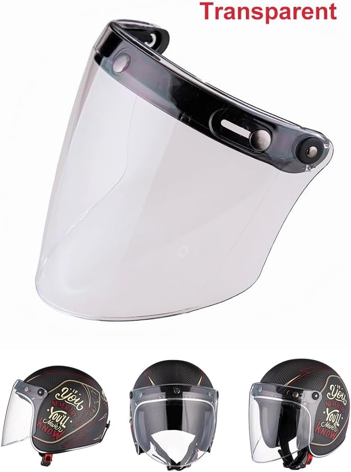 VCOROS Universal 3-Snap Flip Up Visor Shield Lens for Retro Open Face Motorcycle Helmet (Clear) - Image 2
