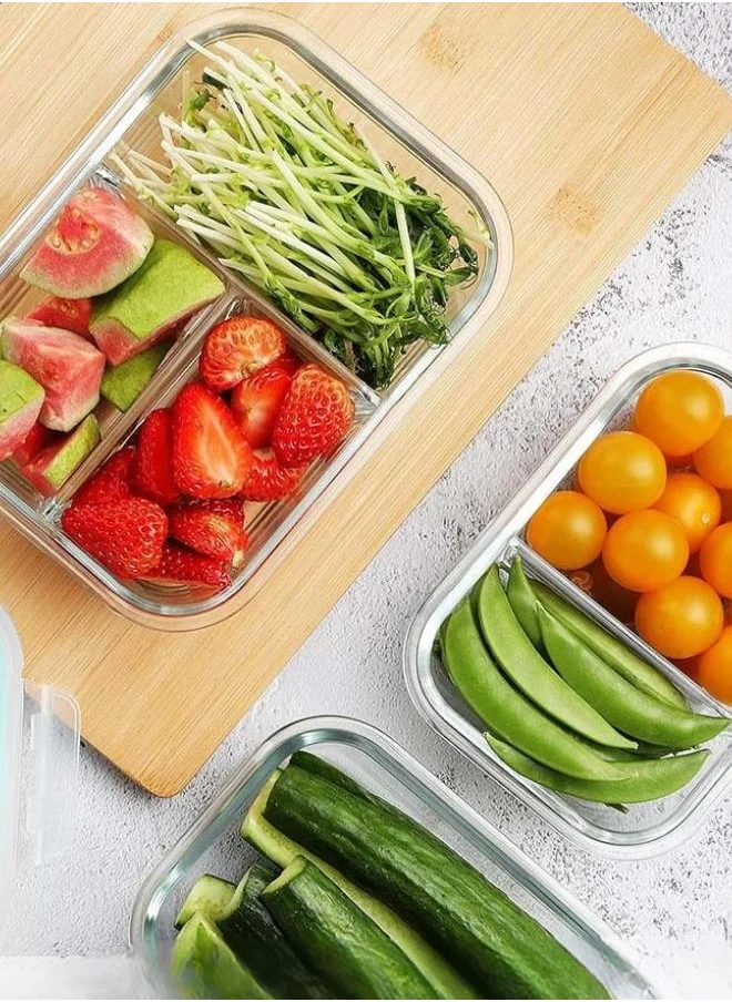 QUESERA Glass Bento Box with 2 and 3 compartments- pack of 4