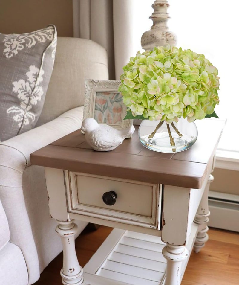 Hollyone Hydrangea Artificial Flowers with Glass Vase Green Silk Faux Flowers Arrangements in Vase with Faux Water Fake Floral Bulk Bouquet for Home Decor Table Centerpiece Decorations - Image 4