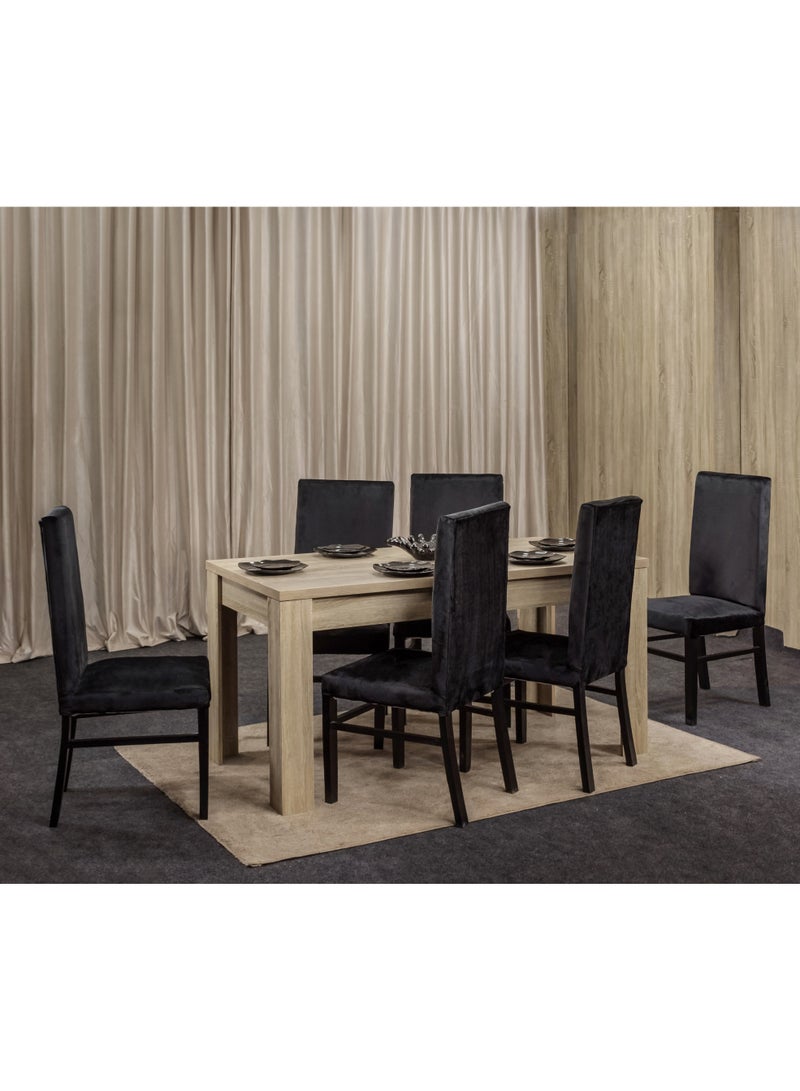 سفرة طعام 6 مقاعد – طاولة MDF مع 6 كراسي بتنجيد قطيفة فاخر لون اسود
