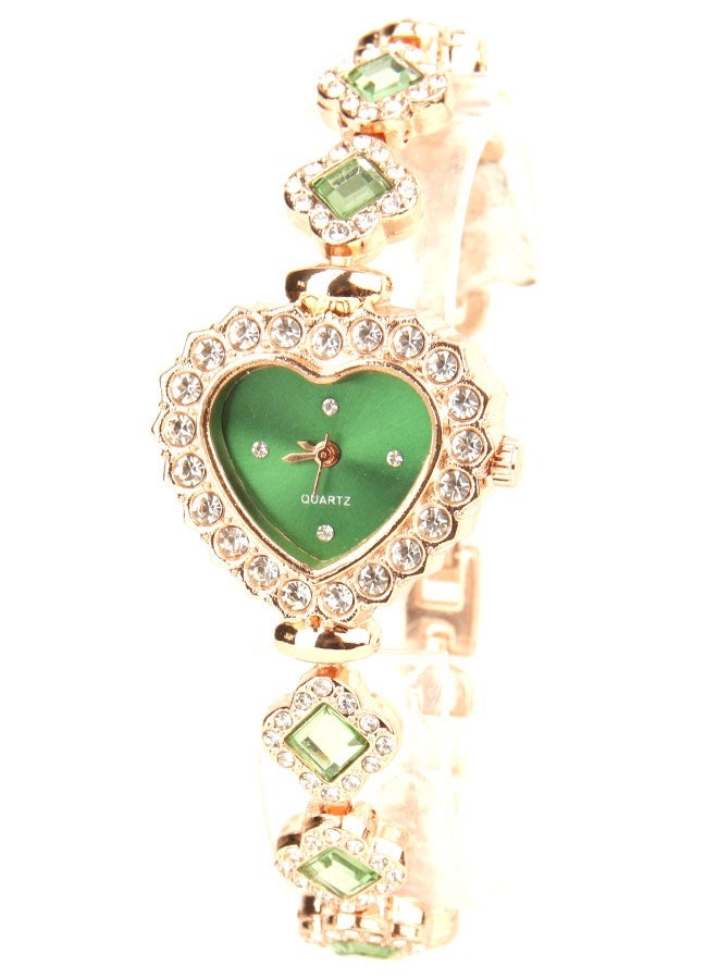 ساعة يد نسائية كوارتز شيك – لون اخضر  مع روز جولد – سوار ستانلس ستيل مزين بالأحجار – ساعة فخمة وأنيقة للمناسبات والاستخدام اليومي – أفضل ساعة نسائية ستايل - Image 3