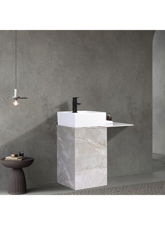 DANUBE HOME Milano Hana Vanity With Single Wash Basin (46X48X82) Cm - Light Grey Finish| Porcelain Sink Cabinet Compact Storage Cabinet For Modern Bathroom (Mirror Not Included) - Image 1