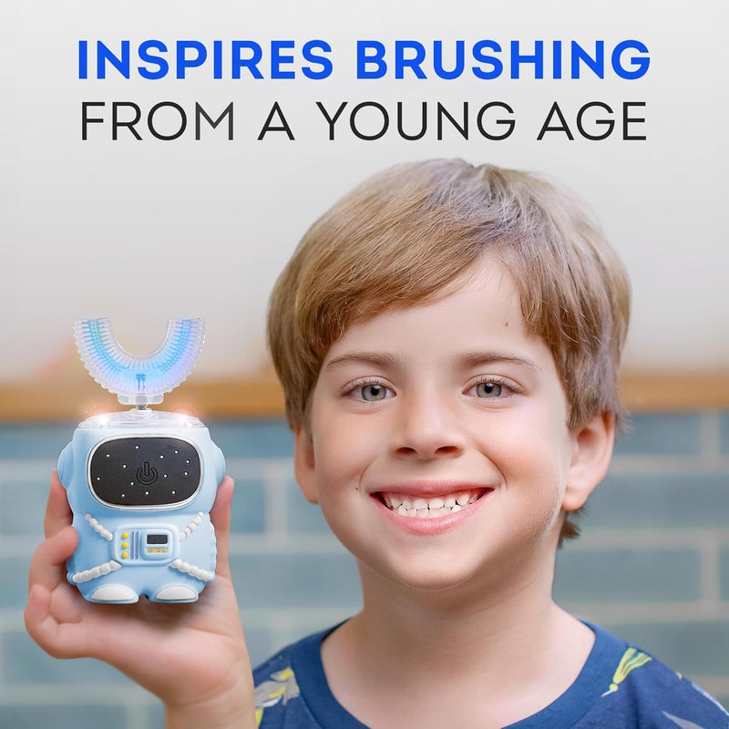 Bendi Sensory 360 Round U-Shaped Astronaut Design Mouthguard Electric Toothbrush for Kids Ages 2-7 - Automatic Memory Function - 5 Modes Toothbrush with Multiple Heads – Kids Travel Essentials (Blue) - Image 2