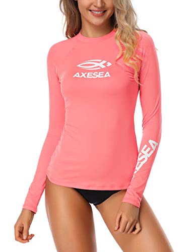AXESEA Women Rash Guard Long Sleeve Active Top UPF 50+ Rashguard Swim Shirt Surf Swimwear,Coral,Medium - Image 1