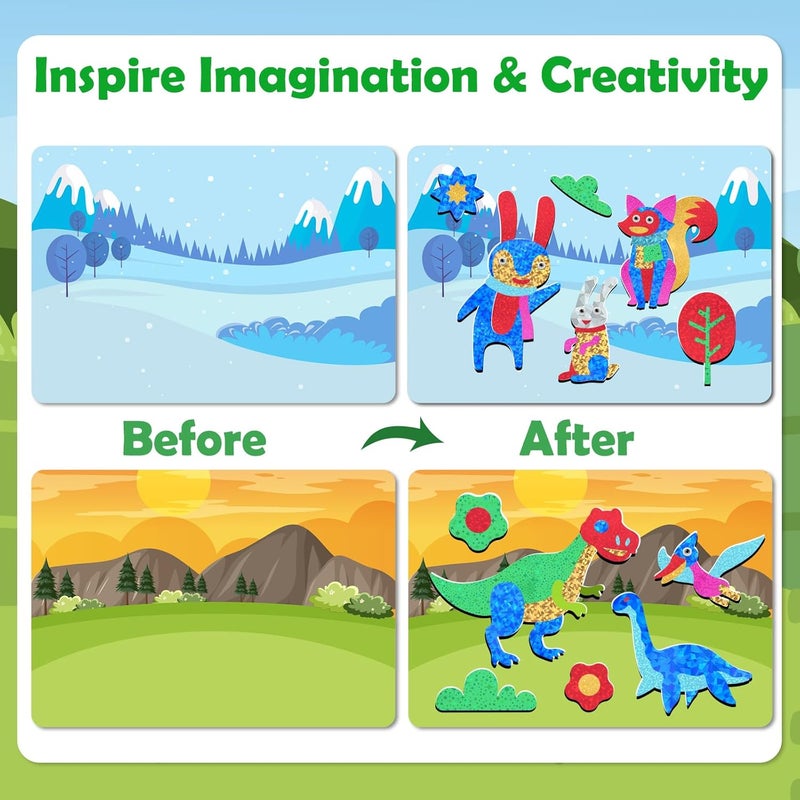 ZMLM Multi-market varied design options Foil Art Kit for Kids - Arts Crafts Fun Mess Free Activity, Gifts for Ages 4 5 6 7 8 9 Girls Boys, Crafts for Kids Creative Birthday Easter Basket Stuffers Gifts Toys (Dinosaur & Animal) All-round applied quality - Image 5