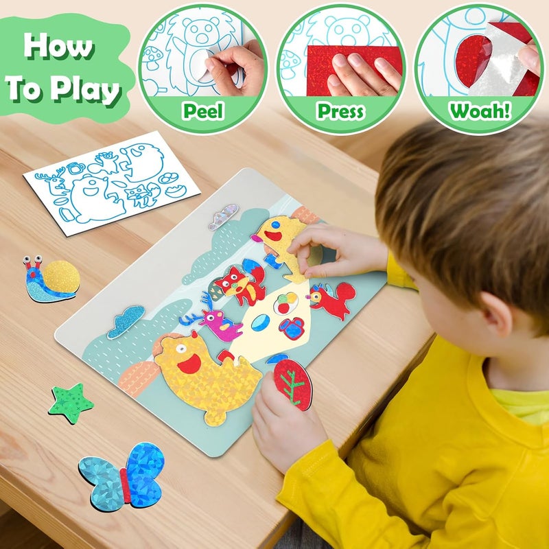 ZMLM Multi-market varied design options Foil Art Kit for Kids - Arts Crafts Fun Mess Free Activity, Gifts for Ages 4 5 6 7 8 9 Girls Boys, Crafts for Kids Creative Birthday Easter Basket Stuffers Gifts Toys (Dinosaur & Animal) All-round applied quality - Image 3