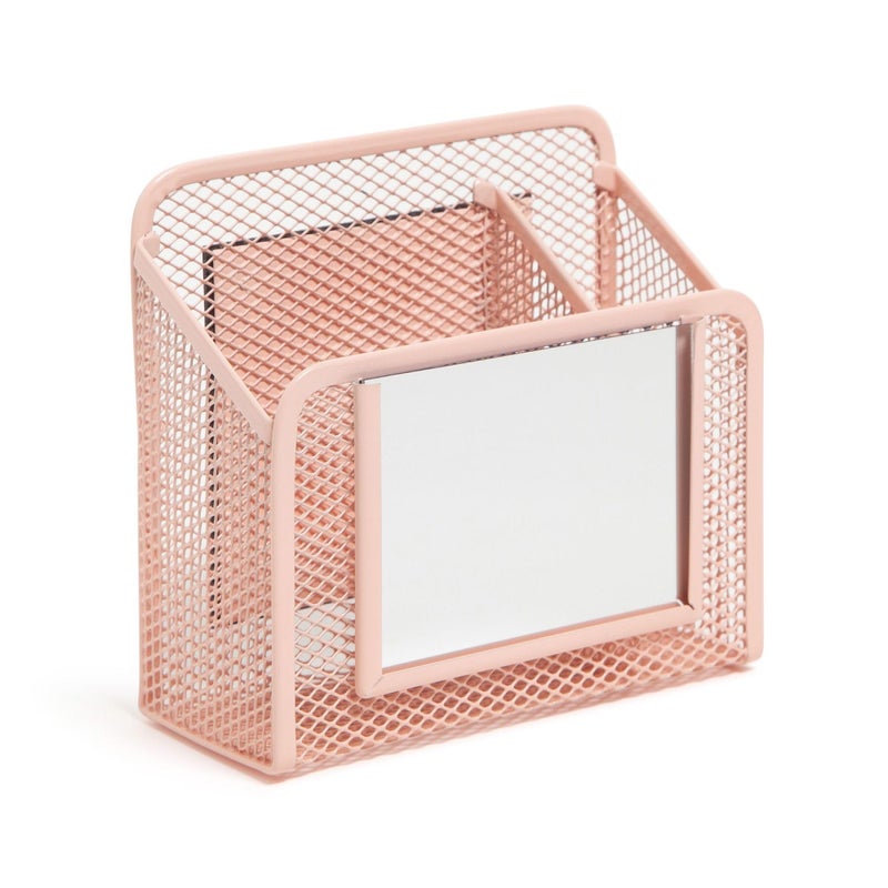U Brands Peachy Pink Magnetic Locker Cup With Mirror  Locker Mirror With Pencil Holder  Magnetic Organizer For School Lockers  5"" X 2.4"" X 4.75"" - Image 1