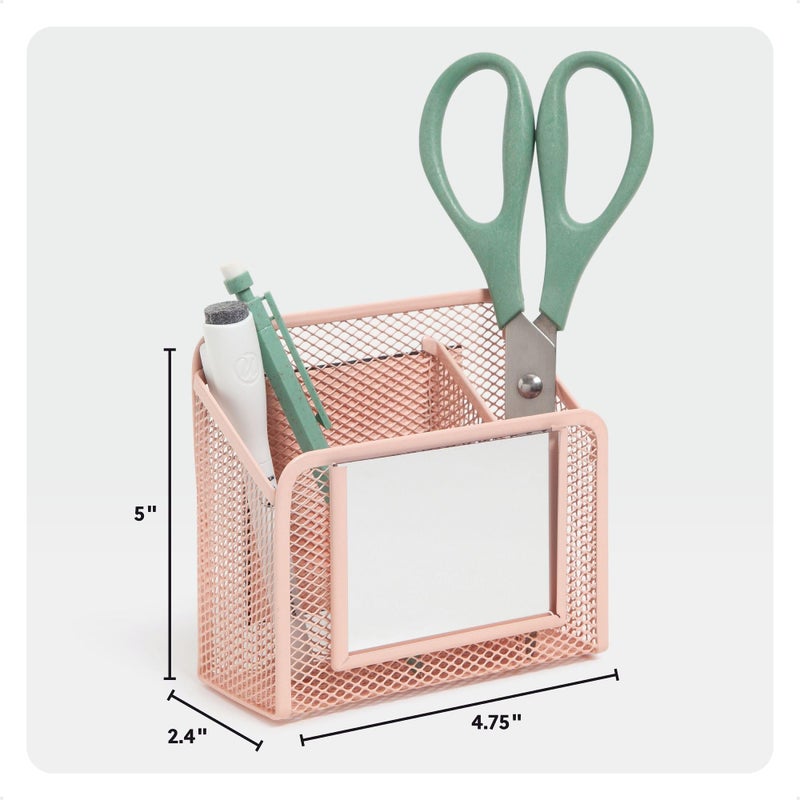 U Brands Peachy Pink Magnetic Locker Cup With Mirror  Locker Mirror With Pencil Holder  Magnetic Organizer For School Lockers  5"" X 2.4"" X 4.75"" - Image 2