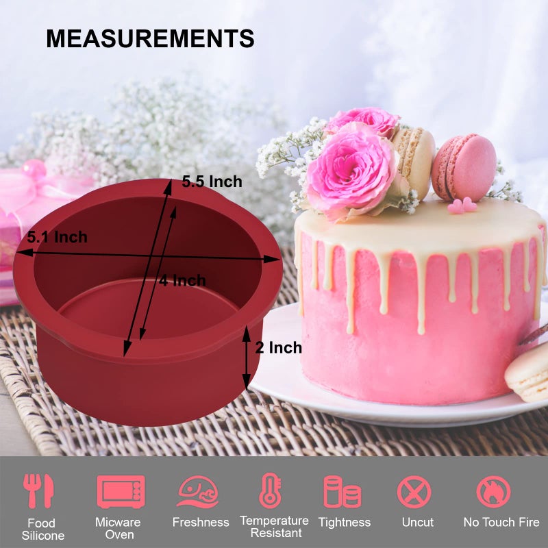 Nalchios 4 Inch Silicone Round Cake Pans Set of 4, Non-stick Easy Releasing Mini Cake & Pizza Pans, Flexible BPA Free Silicone Baking Mold for Layer, Mini & Cheese Cake - Image 3