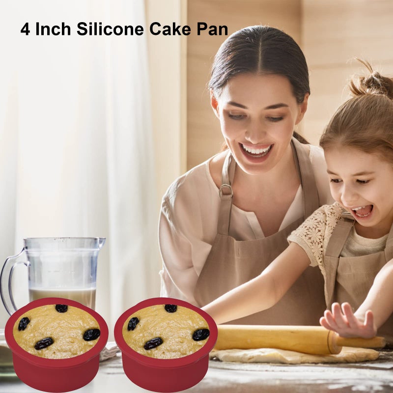 Nalchios 4 Inch Silicone Round Cake Pans Set of 4, Non-stick Easy Releasing Mini Cake & Pizza Pans, Flexible BPA Free Silicone Baking Mold for Layer, Mini & Cheese Cake - Image 2