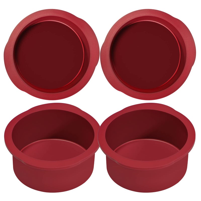 Nalchios 4 Inch Silicone Round Cake Pans Set of 4, Non-stick Easy Releasing Mini Cake & Pizza Pans, Flexible BPA Free Silicone Baking Mold for Layer, Mini & Cheese Cake - Image 1