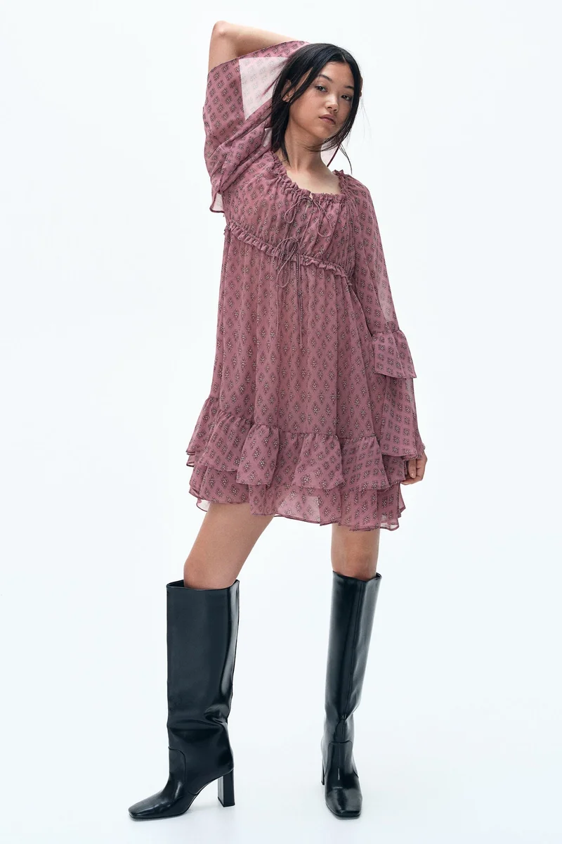 H&M Flounced chiffon dress