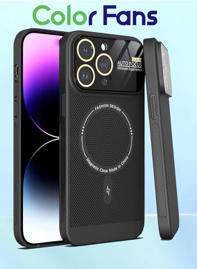 Color Fans For iPhone 13 Pro Max MagSafe Case Lens Protect Heat Dissipation Cover Black - Image 1