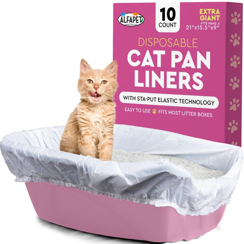 Alfapet Elastic Cat Litter Box Liners - Extra Giant 10 Count - Tear-Resistant Cat Litter Bags - Waterproof Kitty Litter Liners - Fits Litter box Pan Sizes XL, Giant, X-Giant, 37" x 18", 20 lb Capacity - Image 1