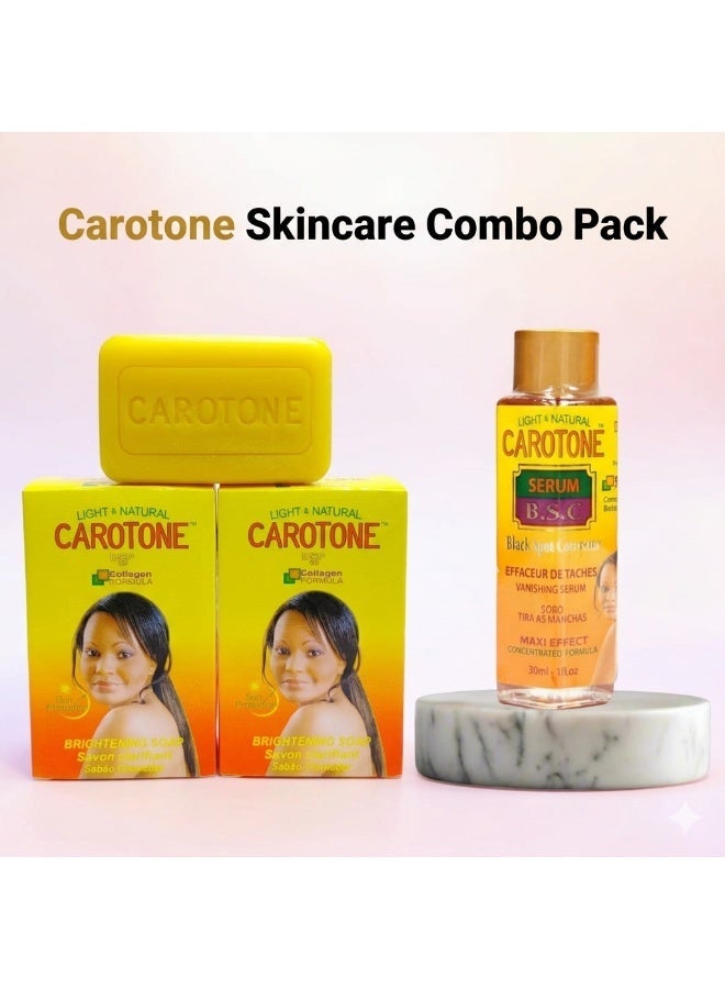 Carotone Brightening Skincare Combo Set – Collagen Soap 2x190g + Black Spot Corrector Serum 30ml for Dark Spots, Pigmentation & Even Skin Tone - Image 1