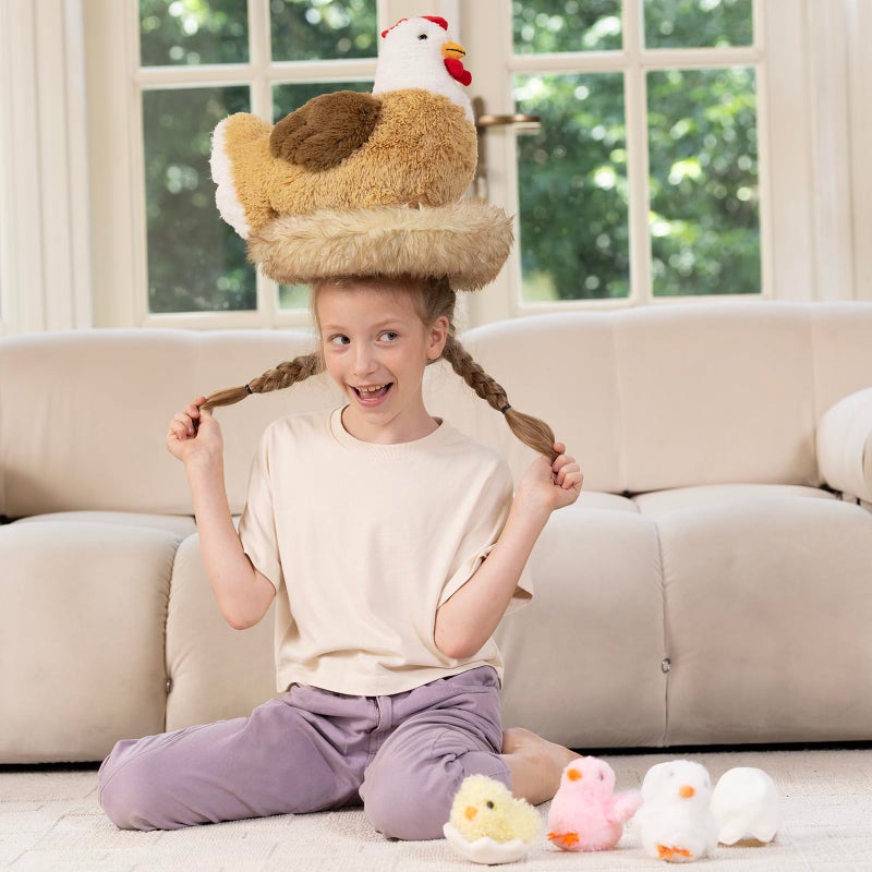 Karister 7Pcs Chicken Stuffed Animals, Stuffed Hen Plush with Baby Chicks & Eggs, Nest Hen Coop Plush Toy Set for Kids, Soft Stuffed Farm Animal Plushie for Birthday Christmas Easter Gift, 14" - Image 4
