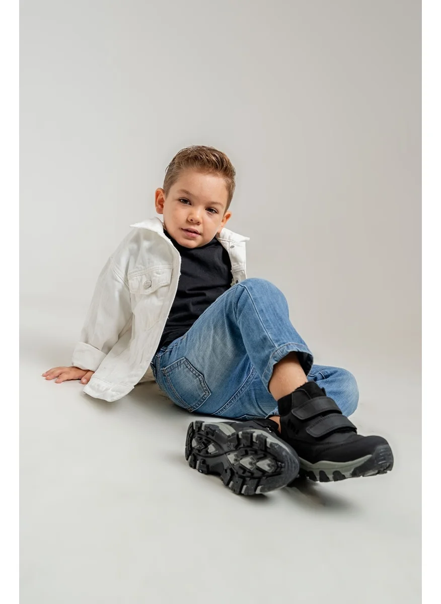 Mnpc Boy Black Genuine Leather Anatomical Trekking Boots