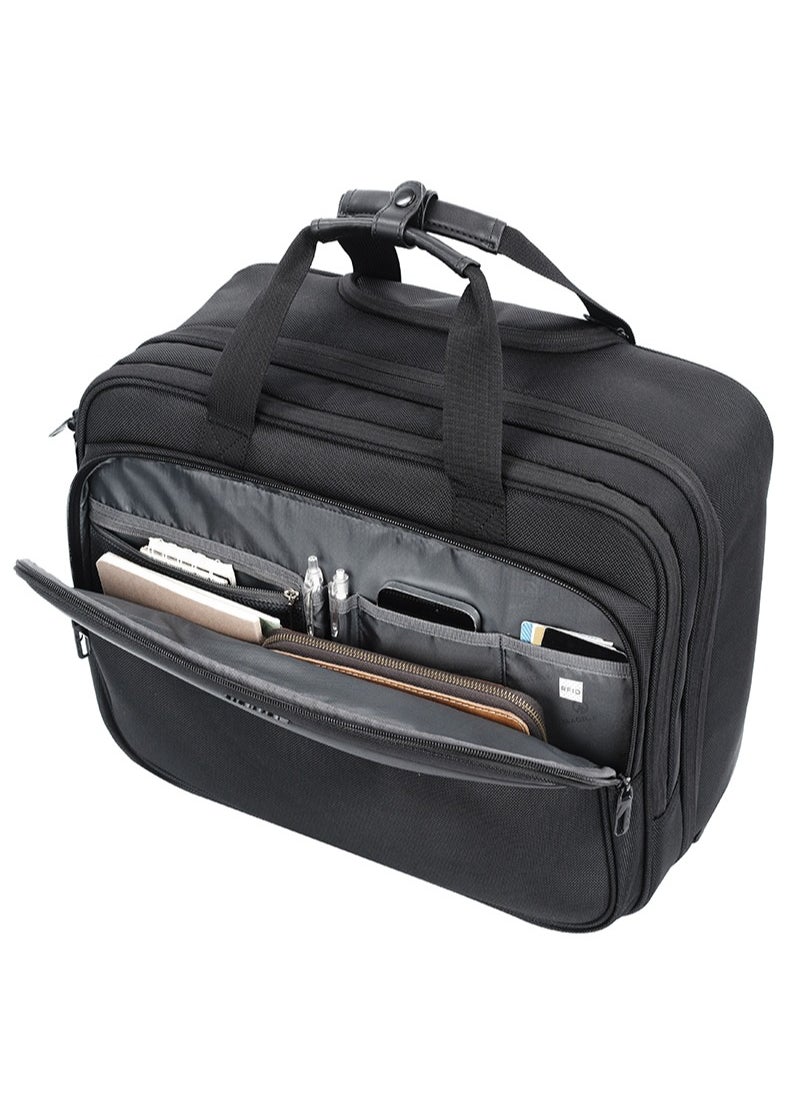 CABINPRO Premium Pilot Case Trolley Water Resistant Multi Compartment Fashion Trolley Laptop Bag for Men Women on Travel Business CP010 Black  - Image 5