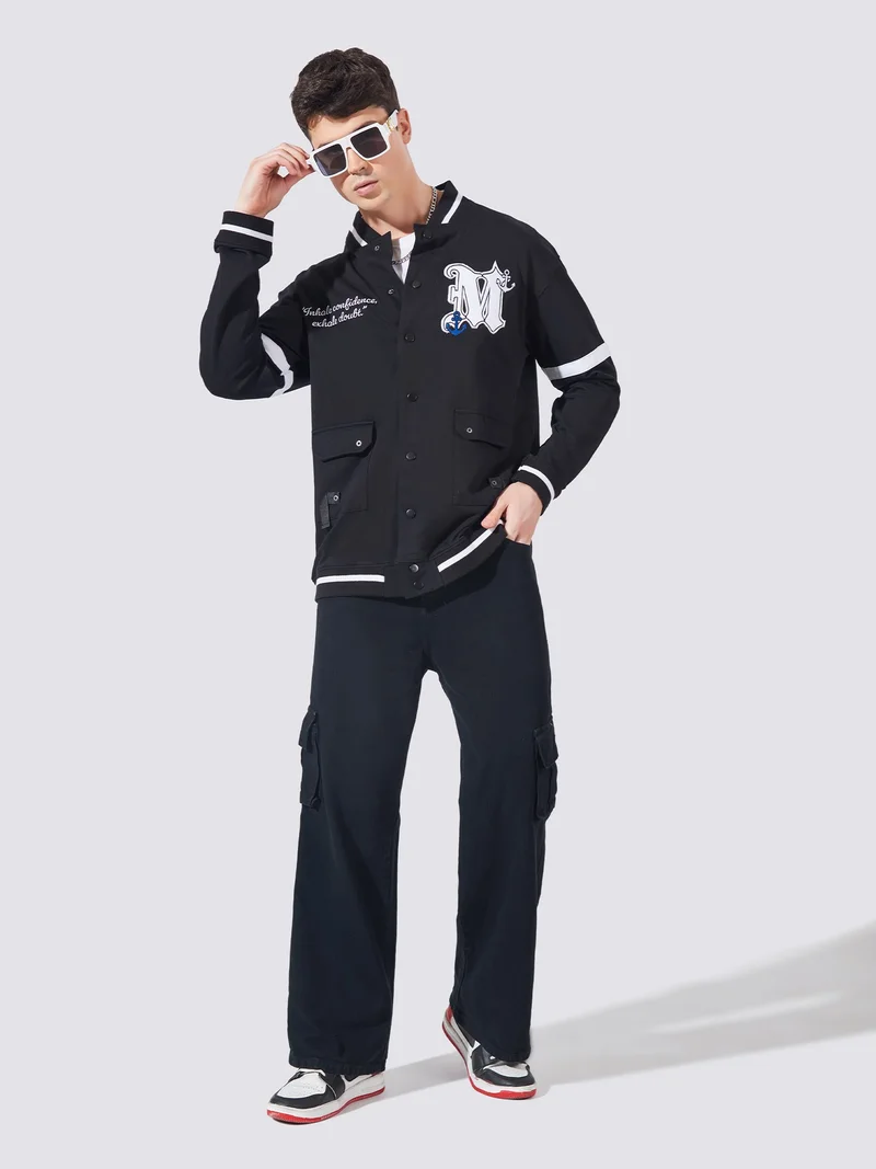 Maniac  Maniac Mens Printed High Neck Fullsleeve Black and White Loopnet Slim fit Jacket for Men | Best Price UAE
