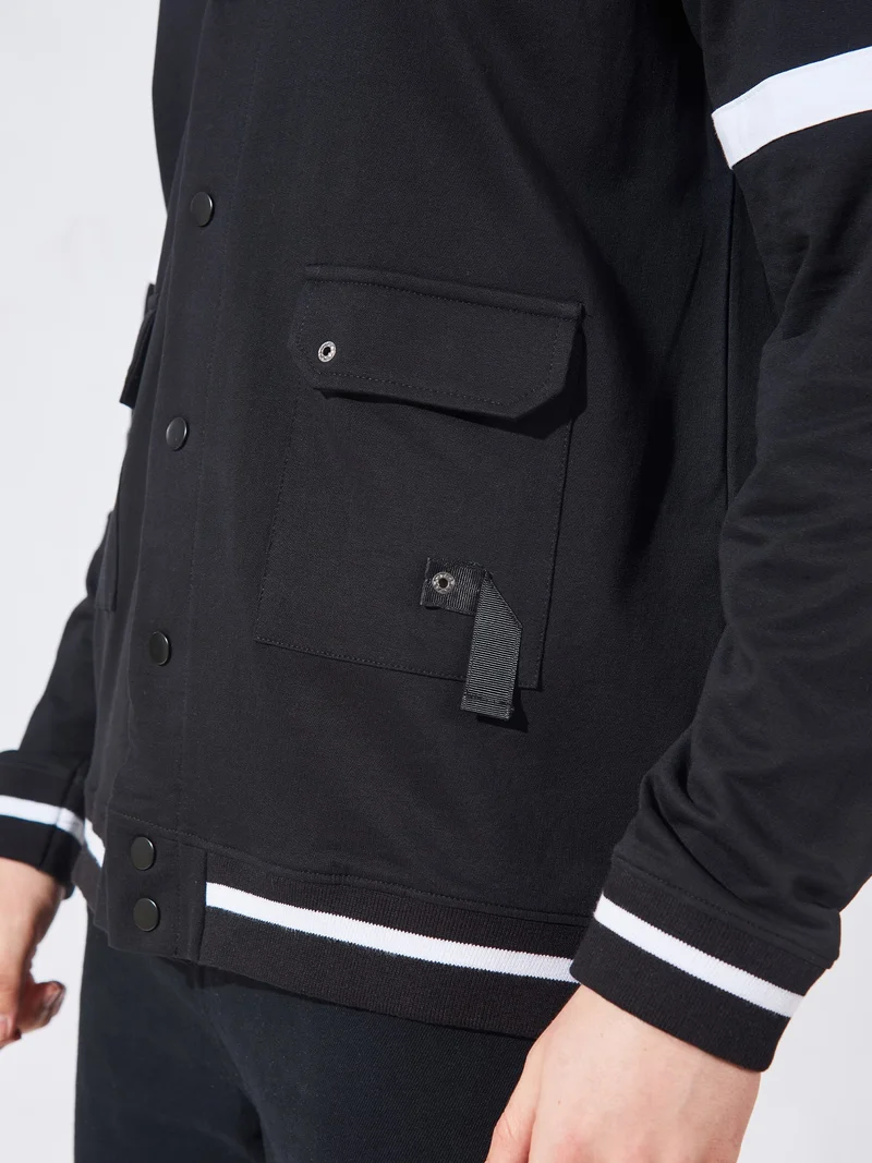 Maniac  Maniac Mens Printed High Neck Fullsleeve Black and White Loopnet Slim fit Jacket for Men | Best Price UAE