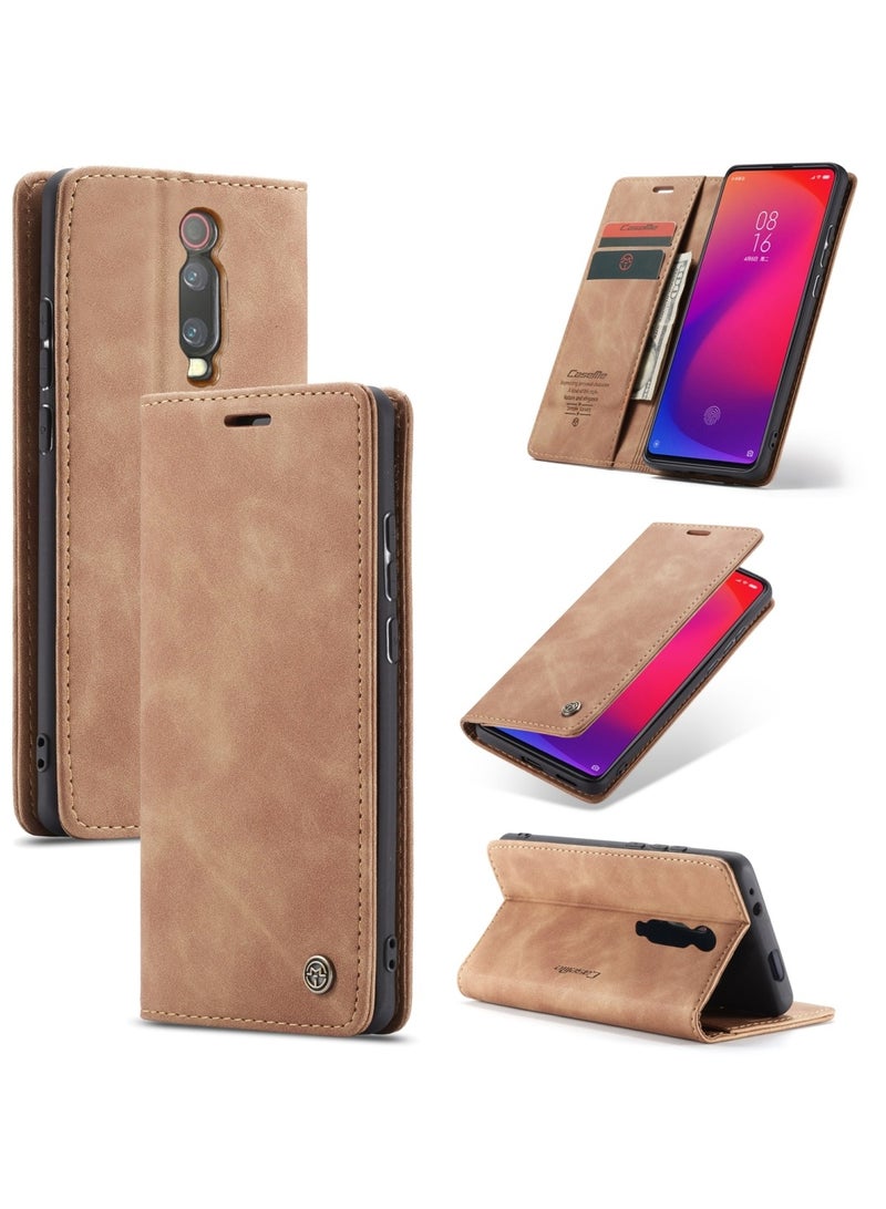 CaseMe Phone Case Luxury PU Leather Design 013 Flip Cover Card Slot Holder Cover For Mi 9T / Mi 9T Pro /K20  (Brown)  - Image 1