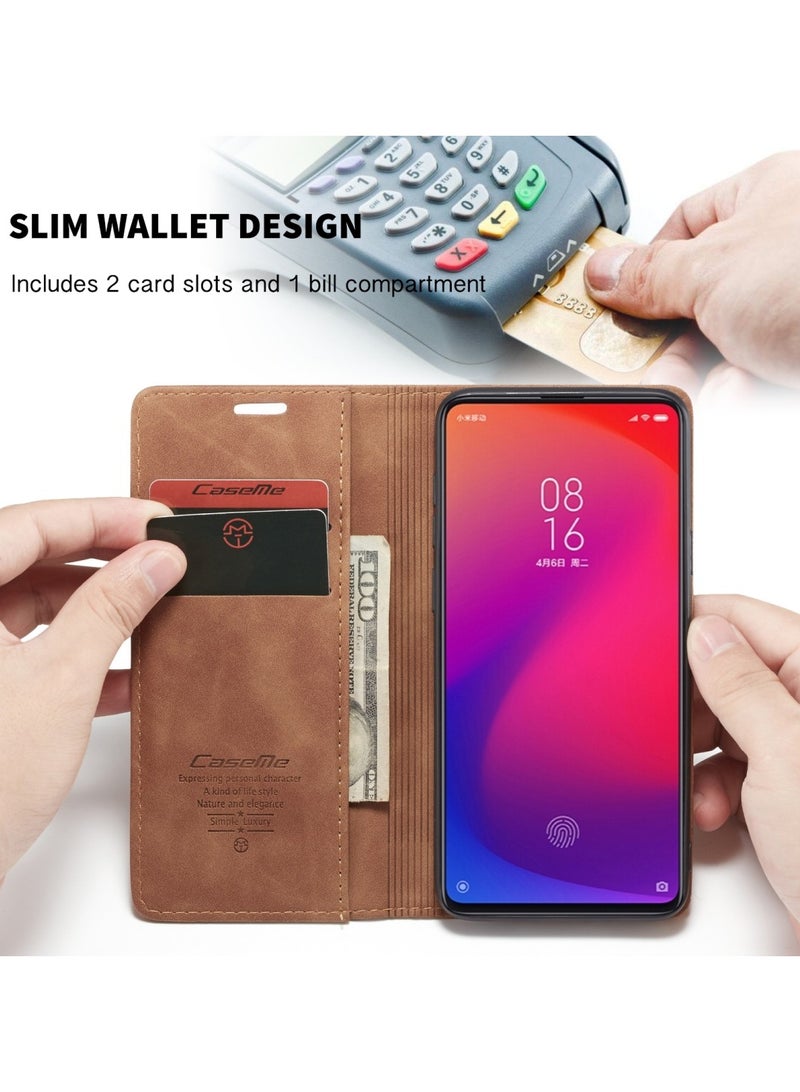 CaseMe Phone Case Luxury PU Leather Design 013 Flip Cover Card Slot Holder Cover For Mi 9T / Mi 9T Pro /K20  (Brown)  - Image 2