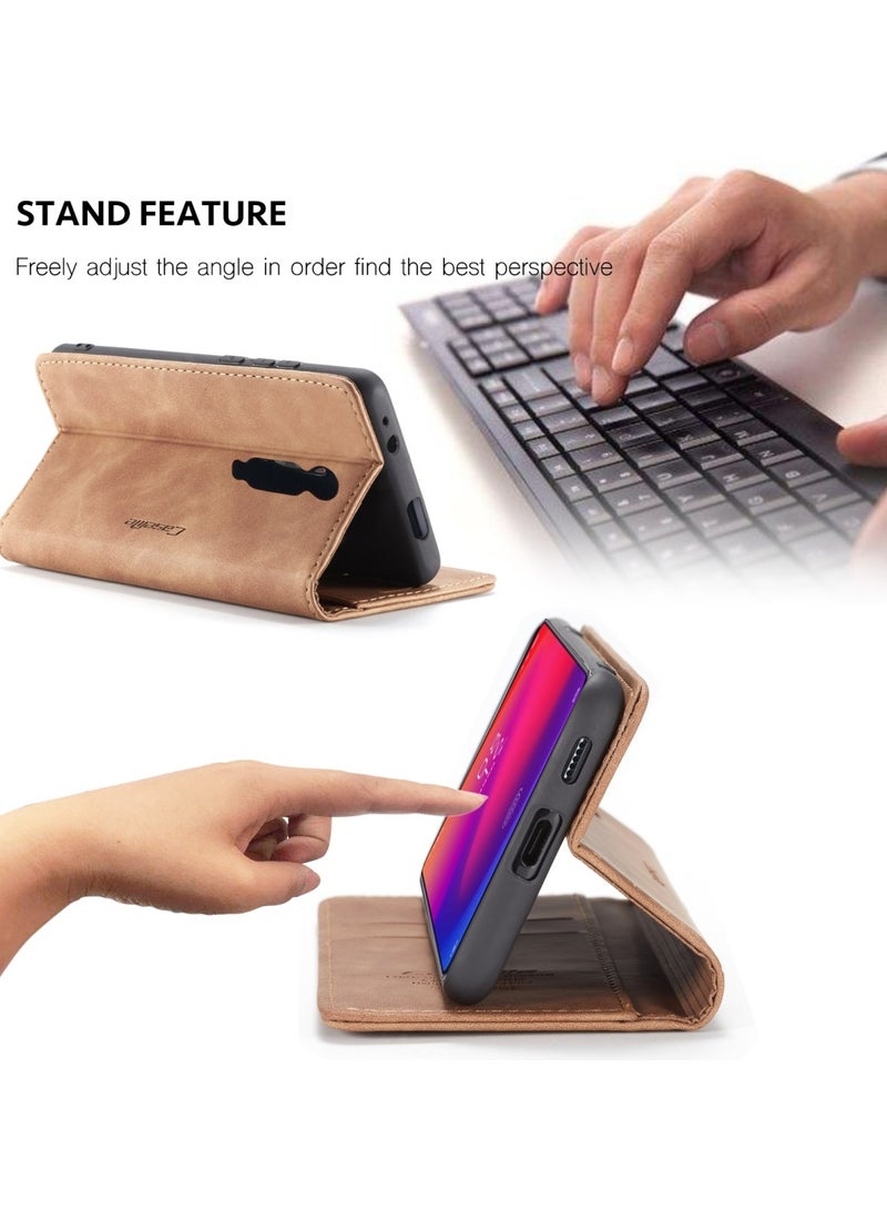 CaseMe Phone Case Luxury PU Leather Design 013 Flip Cover Card Slot Holder Cover For Mi 9T / Mi 9T Pro /K20  (Brown)  - Image 4
