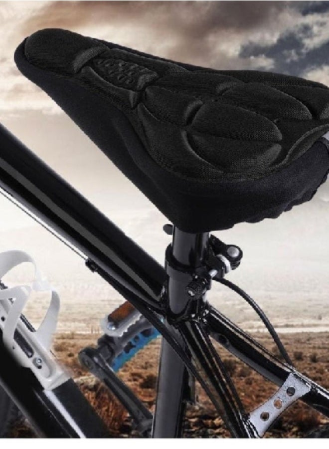 ارواق غطاء وسادة مقعد دراجة ثلاثي الأبعاد مريح - وسادة سرج ناعمة وواسعة وممتصة للصدمات للدراجات الجبلية والطرق - قابلة للتهوية وخفيفة الوزن ومتينة، ملحق ركوب الدراجات، أسود - Image 2