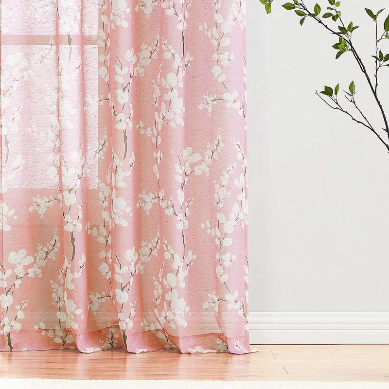 BFAM Sheer Curtain with Floral Print, Premium Printed Sheer Drapes, Eyelet/Grommet Curtain for Living Room, Bedroom, Light Filtering Curtains, Pink Floral 7 Feet, Pack of 1 Curtain - Image 5