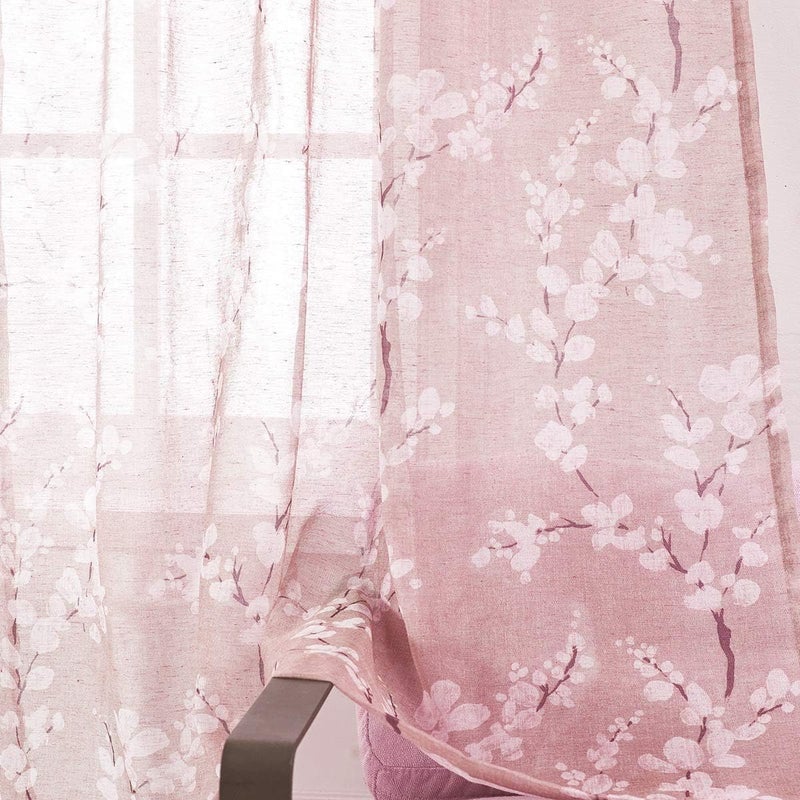 BFAM Sheer Curtain with Floral Print, Premium Printed Sheer Drapes, Eyelet/Grommet Curtain for Living Room, Bedroom, Light Filtering Curtains, Pink Floral 7 Feet, Pack of 1 Curtain - Image 2