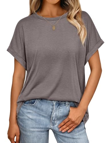 AUTOMET Womens Summer Tops Oversized Short Sleeve Business Casual Dressy T Shirts Trendy Fashion Clothes Spring Outfits 2025 CoffeeGrey 2XL - Image 1