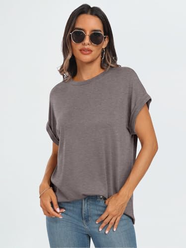 AUTOMET Womens Summer Tops Oversized Short Sleeve Business Casual Dressy T Shirts Trendy Fashion Clothes Spring Outfits 2025 CoffeeGrey 2XL - Image 4