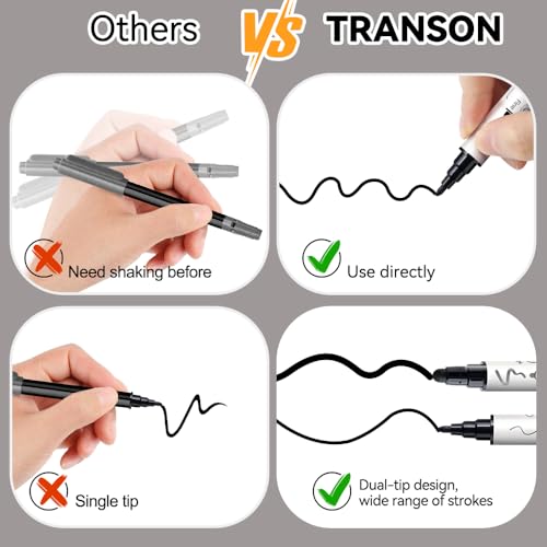 TRANSON 8 Pack Black Bold and Fine Dual-tip Acrylic Paint Marker for DIY Glass Canvas Wood Leather Ceramic Rock Painting - Image 5