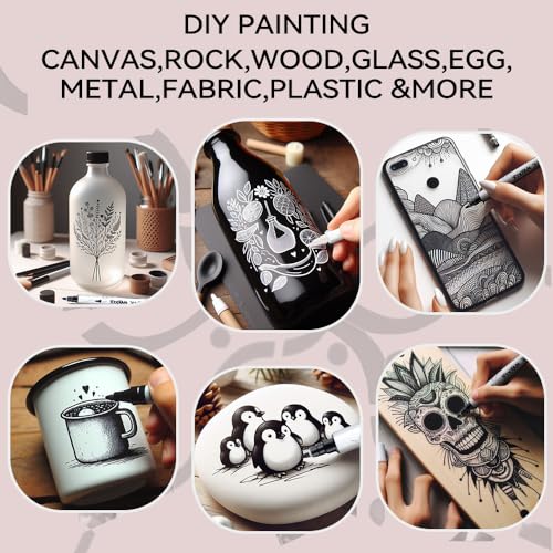 TRANSON 8 Pack Black Bold and Fine Dual-tip Acrylic Paint Marker for DIY Glass Canvas Wood Leather Ceramic Rock Painting - Image 2
