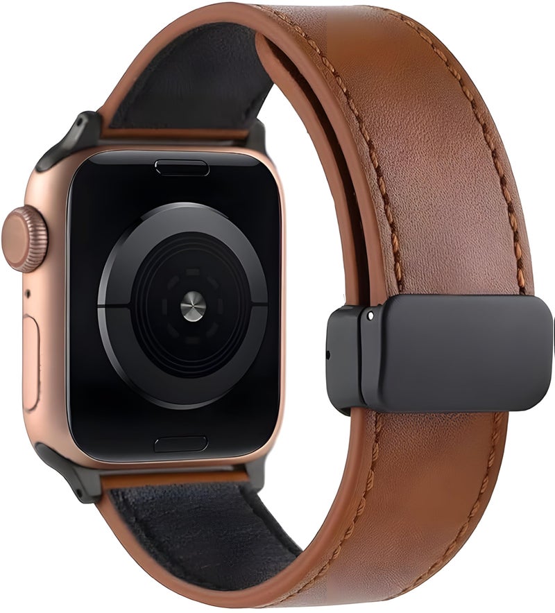 Next Store Leather Band Compatible with Apple Watch Ultra/SE/Series 10/9/8/7/6/5/4/3/2/1 (49mm–42mm), Genuine Leather Magnetic Strap - Image 2