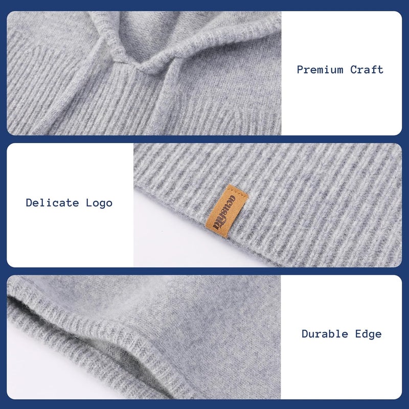 ACUSHLA 100% Merino Wool Balaclava for Women & Men Winter Warm Knit Hooded Scarf Hoodie Hat and Scarf Set in One - Image 5