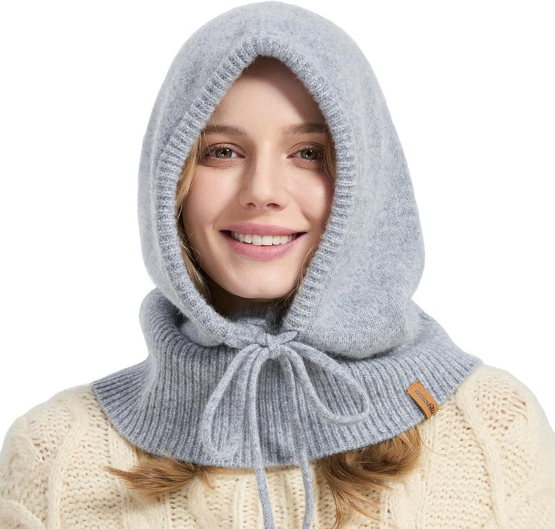 ACUSHLA 100% Merino Wool Balaclava for Women & Men Winter Warm Knit Hooded Scarf Hoodie Hat and Scarf Set in One - Image 1