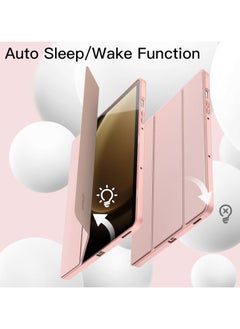FARROBIZZ Case Tab S9 FE 10.9-Inch with S Pen Holder, Soft TPU Tri-Fold Stand Protective Tablet Cover, Support S Pen Charging, Auto Wake/Sleep-Light (Rose Gold)  - Image 4