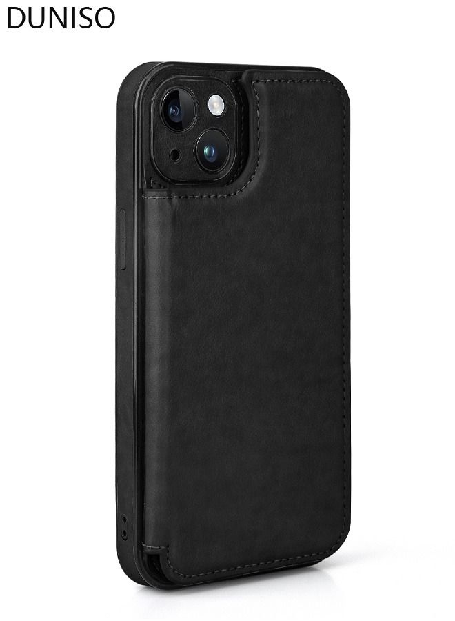 DUNISO Wallet Case Compatible with iPhone 14 for Men Women, Cell Phone Case Slim Protective case with Card Holder, Premium PU Leather Kickstand Card Slots Case for iPhone 14, Black - Image 2